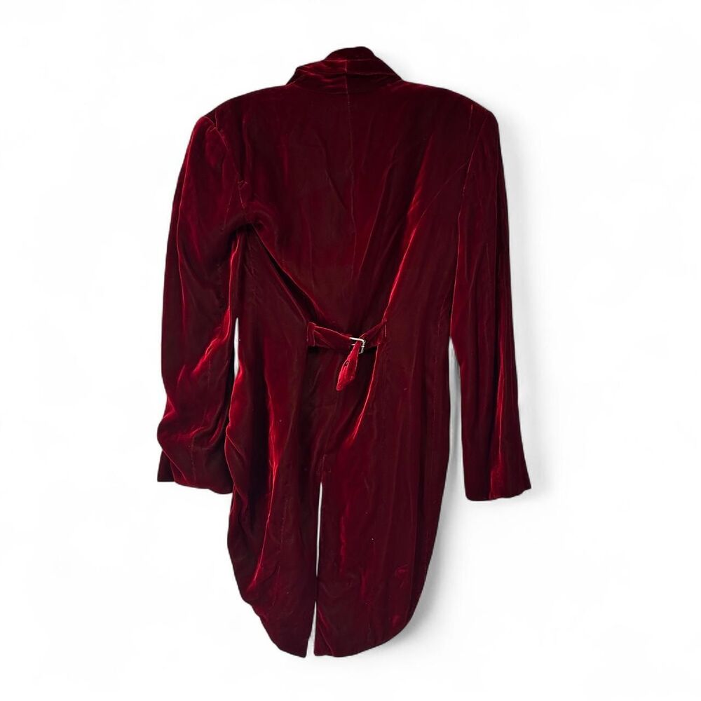 Ozbek Italy Runway Burgundy Velvet High Low Tailcoat Jacket c. 1992 - Picture 2 of 8